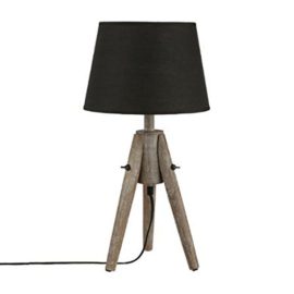 Lampe à poser – Trépied en bois effet cérusé et abat jour coloris NOIR Lampe à poser – Trépied en bois effet cérusé et abat jour coloris NOIR