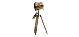 Lampe-projecteur-design-vintage-et-rtro-en-mtal-style-cuivre-et-trpied-en-bois-0-1