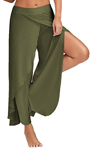 Minetom Casual Pantalons Jambe Large Pour Femme Epuree Fendue Grande Taille Jupe Culotte Bouffant Elastique Extensible