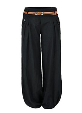 Pantalon-Femme-Fluide-Taille-Haute-Stretch-Harem-Bouffant-Ceinture-Causal-Elastique-Button-Decoration-Avec-Ceinture-0