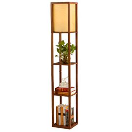 QIANGUANG-clairage-dintrieur-Lampe-de-sol-en-bois-de-16-m-avec-tagres-pour-chambre-et-salon-sans-ampoule-Marron-0