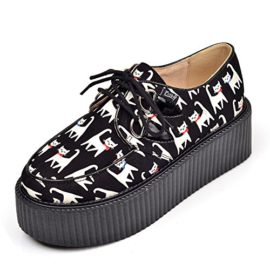 RoseG-Femmes-Cuir-Chat-Lacets-Plate-forme-Gothique-Punk-Creepers-Chaussures-0