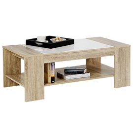 Table basse de salon NOVO MDF décor chêne sonoma et blanc laqué brillant Table basse de salon NOVO MDF décor chêne sonoma et blanc laqué brillant