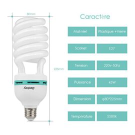 Deckey 55W Ampoule Lumière du Jour Lampe Fluorescent E27 220V 5500K Ampoule Daylight Lumière pour Photo Studio Deckey 55W Ampoule Lumière du Jour Lampe Fluorescent E27 220V 5500K Ampoule Daylight Lumière pour Photo Studio 4