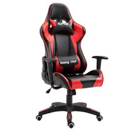 Chaise de bureau GAMING racer chair, style racing gamer, fauteuil ergonomique pivotant, siège à roulettes, avec coussins, accoudoirs et dossier réglables, revêtement synthétique noir et rouge Chaise de bureau GAMING racer chair, style racing gamer, fauteuil ergonomique pivotant, siège à roulettes, avec coussins, accoudoirs et dossier réglables, revêtement synthétique noir et rouge