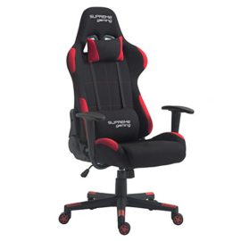 Chaise de bureau gaming SWIFT racer chair, style racing gamer, fauteuil ergonomique pivotant, siège à roulettes, avec coussins, accoudoirs et dossier réglables, revêtement tissu noir et rouge Chaise de bureau gaming SWIFT racer chair, style racing gamer, fauteuil ergonomique pivotant, siège à roulettes, avec coussins, accoudoirs et dossier réglables, revêtement tissu noir et rouge