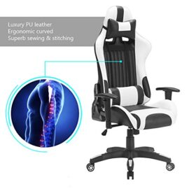 IWMH-Racing-Chaise-De-Bureau-Sige-Gaming-De-Luxe-Fauteuil-Gamer-Pro-Assise-Baquet-Sport-En-Similicuir-PU-Hauteur-Rglable-Haute-Doussier-Inclinable-135-Avec-Ttire-Support-Lombaire-Flexible-0-2