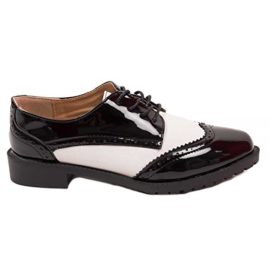 Primtex-Derbies-Femme-Noir-et-Blanche-Simili-Cuir-Vernis-et-Daim-0-0