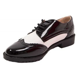 Primtex-Derbies-Femme-Noir-et-Blanche-Simili-Cuir-Vernis-et-Daim-0-1