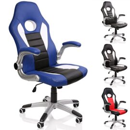 TRESKO® Chaise Fauteuil Siège de bureau racing sport, 4 couleurs différentes, accoudoirs rembourrés + relevables, mécanisme de basculement, réglable en hauteur TRESKO® Chaise Fauteuil Siège de bureau racing sport, 4 couleurs différentes, accoudoirs rembourrés + relevables, mécanisme de basculement, réglable en hauteur