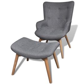 vidaXL Fauteuil avec Repos-pied Tissu Gris Meuble de Salon Séjour Bureau vidaXL Fauteuil avec Repos-pied Tissu Gris Meuble de Salon Séjour Bureau