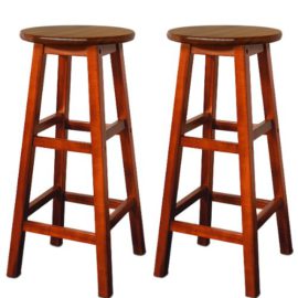 2 Tabourets de bar en bois d’acacia – Assise ronde – Style colonial 2 Tabourets de bar en bois d’acacia – Assise ronde – Style colonial 2