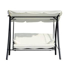 Balancelle-de-jardin-convertible-3-places-grand-confort-inclinaison-toit-rglable-matelas-et-coussins-fournis-2L-x-125l-x-17H-m-mtal-polyester-noir-et-crme-neuf-32-0-0