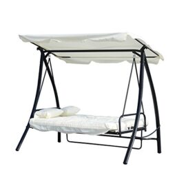 Balancelle-de-jardin-convertible-3-places-grand-confort-inclinaison-toit-rglable-matelas-et-coussins-fournis-2L-x-125l-x-17H-m-mtal-polyester-noir-et-crme-neuf-32-0-1