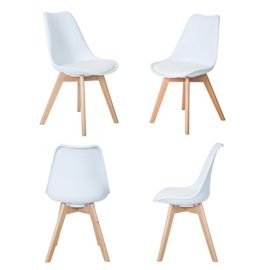 Chaises de salle à manger modernes ensemble de 4, chaise de cuisine de style de Tulip de WarmCentre avec les jambes en bois solides de coussin d’Eco-cuir capitonné pour le confort supplémentaire Chaises de salle à manger modernes ensemble de 4, chaise de cuisine de style de Tulip de WarmCentre avec les jambes en bois solides de coussin d’Eco-cuir capitonné pour le confort supplémentaire