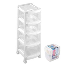 HOMEA-Tour-de-rangement-a-roulettes-avec-4-tiroirs-29x38x78-cm-blanc-0