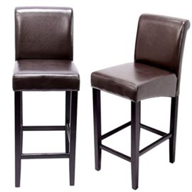 Lot de 2 tabourets de bar Lancy, bois/cuir reconstitué, marron/pieds foncés Lot de 2 tabourets de bar Lancy, bois/cuir reconstitué, marron/pieds foncés