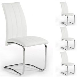 Lot de 4 chaises de salle à manger ALESSIA piètement chromé revêtement synthétique blanc Lot de 4 chaises de salle à manger ALESSIA piètement chromé revêtement synthétique blanc