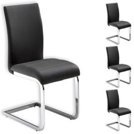 Lot de 4 chaises de salle à manger LETICIA piètement chromé revêtement synthétique gris Lot de 4 chaises de salle à manger LETICIA piètement chromé revêtement synthétique gris