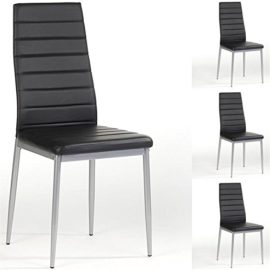 Lot de 4 chaises de salle à manger NATHALIE piètement gris revêtement synthétique noir Lot de 4 chaises de salle à manger NATHALIE piètement gris revêtement synthétique noir