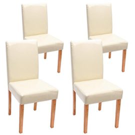 Lot de 4 chaises de séjour Littau, cuir reconstitué, crème, pieds clairs Lot de 4 chaises de séjour Littau, cuir reconstitué, crème, pieds clairs