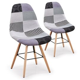 Menzzo Lisa Patchwork Lot de 2 Chaises Scandinave, Tissu, Gris, 53 x 46 x 82 cm Menzzo Lisa Patchwork Lot de 2 Chaises Scandinave, Tissu, Gris, 53 x 46 x 82 cm