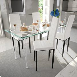 vidaXL-Lot-de-4-chaises-blanches-aux-lignes-fines-avec-une-table-en-verre-0-0