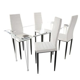 vidaXL Lot de 4 chaises blanches aux lignes fines avec une table en verre vidaXL Lot de 4 chaises blanches aux lignes fines avec une table en verre 2