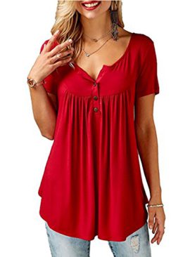 ASSKDAN Femme Plier T-Shirt Col Rond avec Bouton Manche Court Tunique Blouse Top D’été 2018 ASSKDAN Femme Plier T-Shirt Col Rond avec Bouton Manche Court Tunique Blouse Top D’été 2018 2