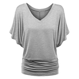 Baijiaye-Femme-Tee-Top-Grande-Taille-Manche-Courte-T-Shirt-Collier-V-Manches-Chauve-Souris-Dcontracte-Tee-0