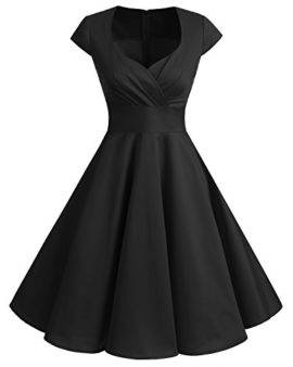 Bbonlinedress Robe femme de cocktail Vintage Rockabilly Robe plissée au genou sans manches col carré Rétro Bbonlinedress Robe femme de cocktail Vintage Rockabilly Robe plissée au genou sans manches col carré Rétro