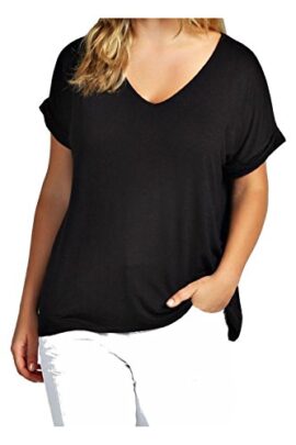 Beaii Femme Col V Revers Manches surdimensionné Top Baggy grande taille Manches chauve-souris Décontracté T Shirt Beaii Femme Col V Revers Manches surdimensionné Top Baggy grande taille Manches chauve-souris Décontracté T Shirt