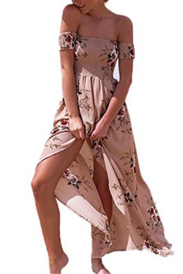 Femme Robe de plage Bohême Longue Floral Ete Sexy Bas Irrégulière Plissée Style Epaule nu Col Beatou Femme Robe de plage Bohême Longue Floral Ete Sexy Bas Irrégulière Plissée Style Epaule nu Col Beatou 4