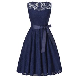 HENCY-Femme-Robe-Dentelle-avec-Ceinture-Col-Rond-Sans-Manches-de-Soire-Robe-Vintage-Robe-de-Cocktail-0