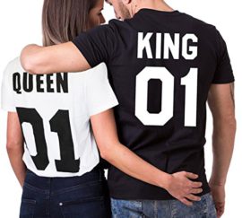 JWBBU-King-Queen-Couple-T-Shirt-Partner-Look-Couple-Set-Cadeau-pour-Cadeau-Danniversaire-Cadeau-Anniversaire-Mariage-NoirBlanc-0