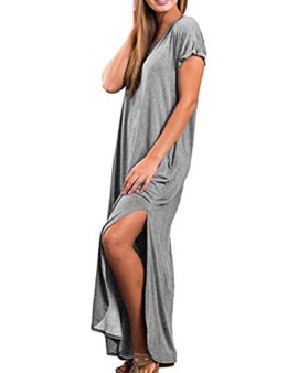 Kidsform Robe Longue Decontractée Femme Tunique Manche Courte Grande Taille Plage Avec Poches Kidsform Robe Longue Decontractée Femme Tunique Manche Courte Grande Taille Plage Avec Poches 3