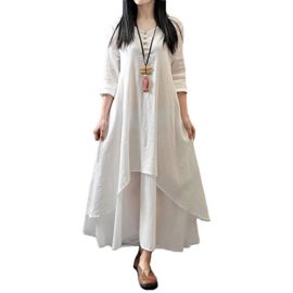 Romacci Femme Robe en Vrac Maxi Manches Longues Col V Boho A-Lin Tunique Lâce Large Casual Longue Romacci Femme Robe en Vrac Maxi Manches Longues Col V Boho A-Lin Tunique Lâce Large Casual Longue