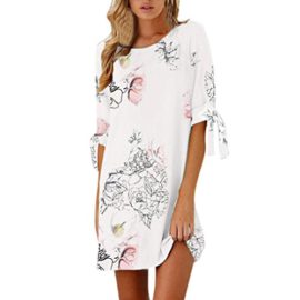 TPulling-Robe-de-Femme-Soiree-Elgante-Tunique-Robe–Femmes-t-demi-manches-arc-bandage-floral-Striaght-mini-robe-courte–Femmes-Casual-Demoiselle-dhonneur-sans-manches-dentelle-Robe-0