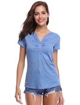 Tee Shirt Femme Haut Femme Col V Bouton Manches Courtes Décolleté Été Sport Top Chic T Shirt Femme Tricot Coton Respirant Tee Shirt Femme Haut Femme Col V Bouton Manches Courtes Décolleté Été Sport Top Chic T Shirt Femme Tricot Coton Respirant