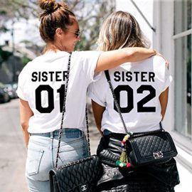 Tees Shirts pour Deux Femmes Sœurs Shirt Best Friend T-Shirt Imprimé Sister01Sister02 2 Pièces Tops à Manches Courtes Chemiser Casual Été Tees Shirts pour Deux Femmes Sœurs Shirt Best Friend T-Shirt Imprimé Sister01Sister02 2 Pièces Tops à Manches Courtes Chemiser Casual Été 3