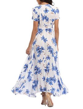 VOGMATE-Femme-Robe-Chic-Longue-Col-V–Fleur-Manches-Courtes-en-Coton-Robe-Maxi-de-Plage-Dt-Casual-S-2XL-0-0