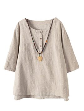 Vogstyle-Femmes-T-Shirts-Coton-Lin-Chemise-Chic-Simple-Haut-Jacquard-Tops-Tunique-0