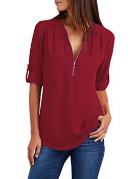 Yidarton Chemisier Femme Manches Longues Tunique Col V à Zippé Mousseline Top Blouse Mode Yidarton Chemisier Femme Manches Longues Tunique Col V à Zippé Mousseline Top Blouse Mode 2