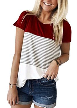 Yidarton-Tee-Shirt-Femme-Manche-Courte-Casual-t-Col-Rond-Rayures-Colores-Mode-Top-Blouse-Haut-0