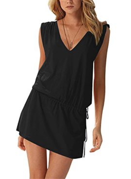 Aitos Femme Robe Été Chic Casual Robe de Plage sans Manches Col V Profond Mini Robe Courte A-Ligne Tunique Robe S-2XL Aitos Femme Robe Été Chic Casual Robe de Plage sans Manches Col V Profond Mini Robe Courte A-Ligne Tunique Robe S-2XL 2