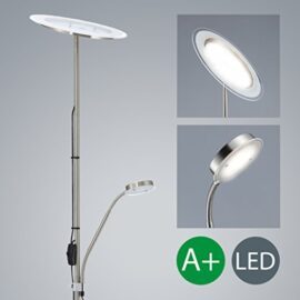 B.K. Licht lampadaire LED avec liseuse orientable, platine LED 20W, 230V, IP20, blanc chaud, 2000lm, design moderne, éclairage intérieur, luminaire salon salle à manger, hauteur 1800 mm B.K. Licht lampadaire LED avec liseuse orientable, platine LED 20W, 230V, IP20, blanc chaud, 2000lm, design moderne, éclairage intérieur, luminaire salon salle à manger, hauteur 1800 mm 2