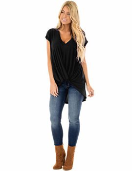 Blooming-Jelly-Femmes-V-Neck-Tunique-Noue-Plisse-Top-T-Shirt--Manches-Courtes-t-Sortir-0