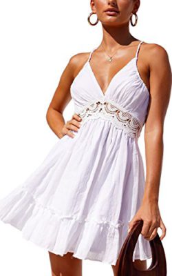 Cassiecy-Femme-Robe-Ete-Col-V-Lace-Robe-sans-Manches-Bretelles-lgante-Robe-de-Plage-Mini-Robe-0