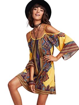 DIDK Femme Robe Courte Kimono Robe Imprimée Mixte À Bretelle épaules Dénudées Robe de Plage Soirée Casual Tunique Style DIDK Femme Robe Courte Kimono Robe Imprimée Mixte À Bretelle épaules Dénudées Robe de Plage Soirée Casual Tunique Style 4