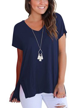 Dasbayla Tee Shirt Col en V Simple Femme T-Shirt Basique Irrégulier Casual Tops Dasbayla Tee Shirt Col en V Simple Femme T-Shirt Basique Irrégulier Casual Tops 2